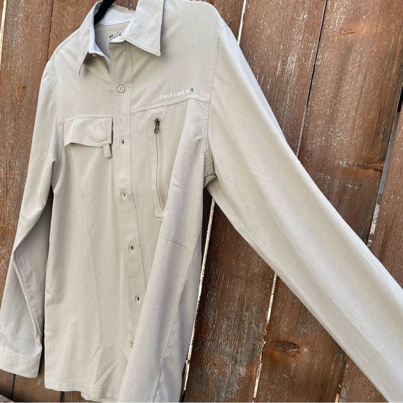 SALT LIFE Men’s Tan SLX UVapor Lightweight Long Sleeve Button Down Shirt Small - Picture 9 of 14